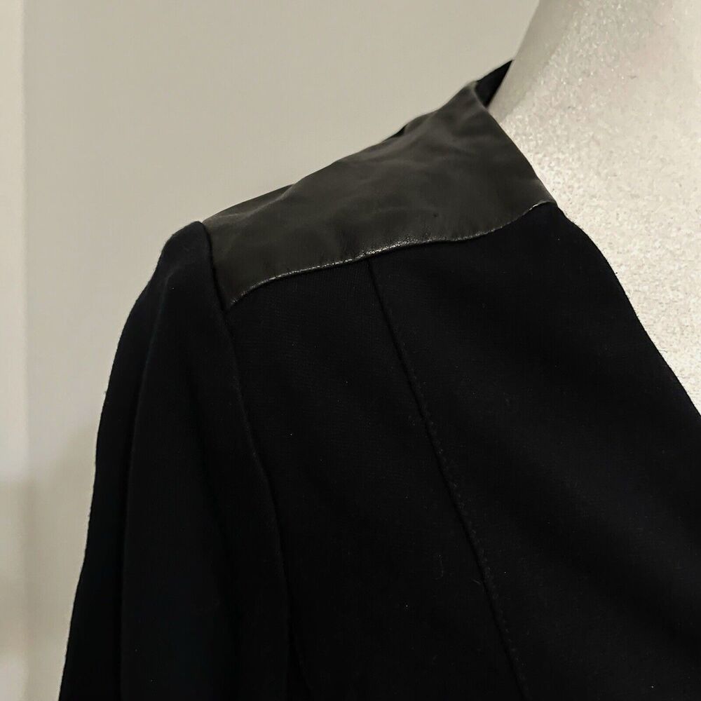 Eileen Fisher Jacket Womens Medium Stretch Viscose Ponte Leather Trim Black - Picture 4 of 10